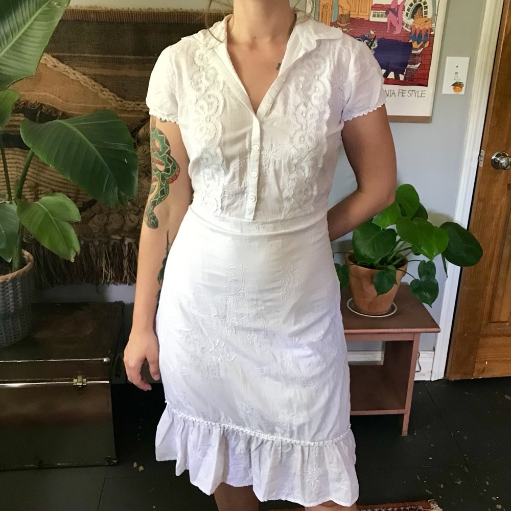 Vintage white embroidered dress